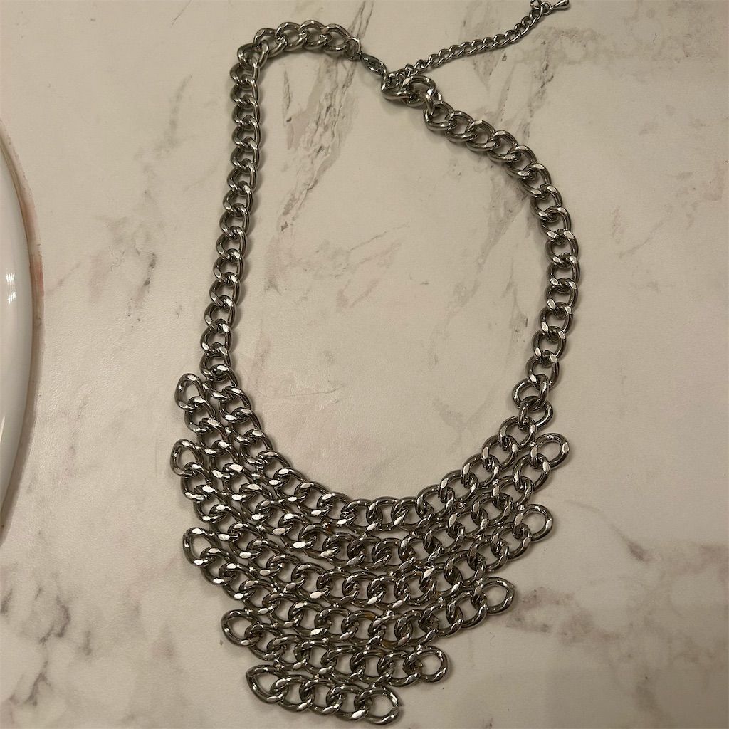Erwin Pearl Silver Chainmail Collar Necklace Adjustable Versatile 40$